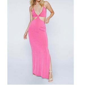 Nasty gal Pink Cut Out Detail Plunging Maxi Dress